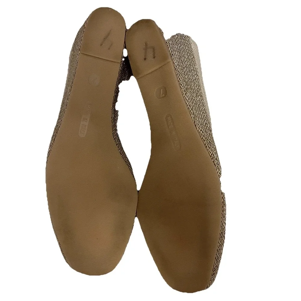 MEUCCI Sesto Women's Italian Slip On Wedge Heel Beige W Gold Accents Sz 7